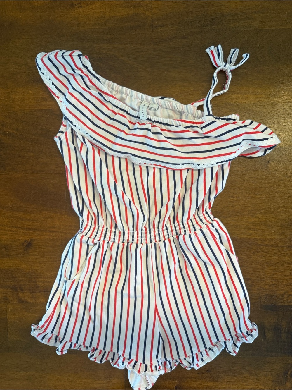Girls One-Shoulder Red & Blue Stripe Romper - Janie and Jack
